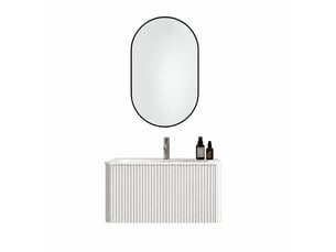Ensemble meuble vasque suspendu 80 cm blanc avec miroir led