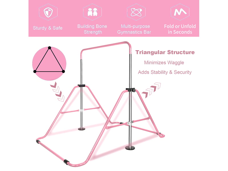 Barre de gymnastique enfant réglable 88,9 à 129,54 cm rose, pliable avec anneaux, pour un entraînement sûr - Conforama D