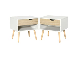 Lot de 2 tables de nuit tiroir niche design moderne panneau de particules classe e1 pieds 50 x 39 x 51 cm en bois massif