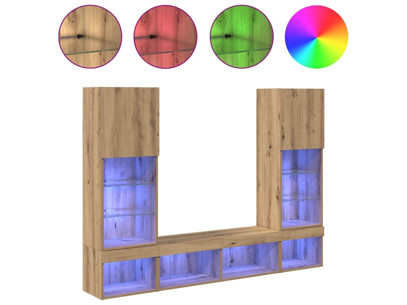  Unités murales tv avec led 5 pcs chêne artisanal shl82694  - Conforama D
