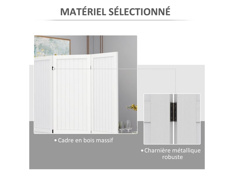  Paravent en bois séparateur de pièce closion intérieur pliable 4 panneaux en bois blanc 160 x 170 cm  - Conforama E