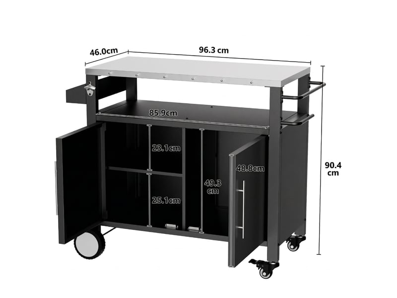  Chariot de barbecue,96,3x46x90,4 cm,avec rangement,métal,noir  - Conforama D