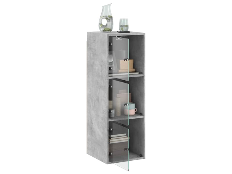  Armoire murale salon, meuble de rangement avec portes en verre gris béton 35x37x100 cm  - Conforama E
