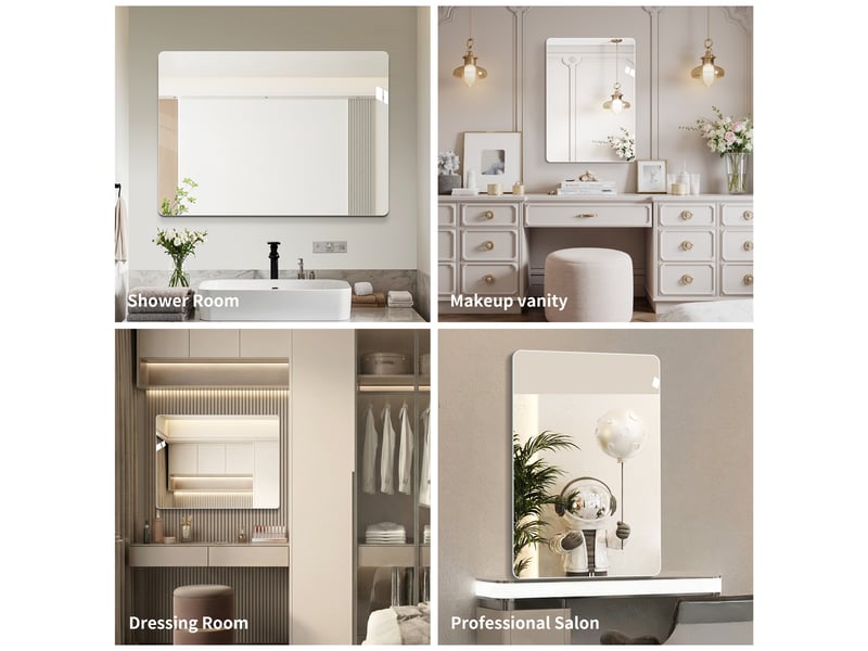  Miroir salle de bain 50x70, miroir mural sans cadre avec bords arrondis r50, verre argenté 5mm anti-éclat, installation horizontale ou verticale.  - Conforama E