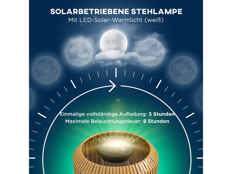  Lampadaire solaire extérieur en résine tressée effet rotin led blanc chaud ip44 pour jardin terrasse  - Conforama D