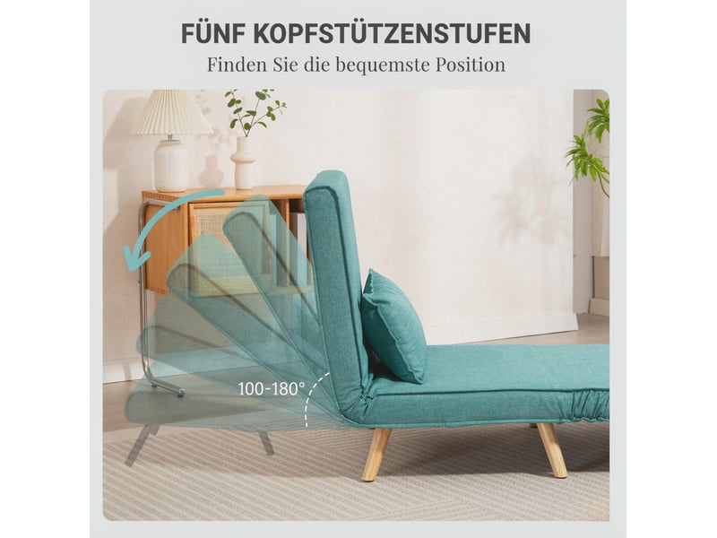  Fauteuil convertible clic-clac 1 place vert en tissu, dossier réglable 5 positions avec coussin, lit d'appoint  - Conforama D