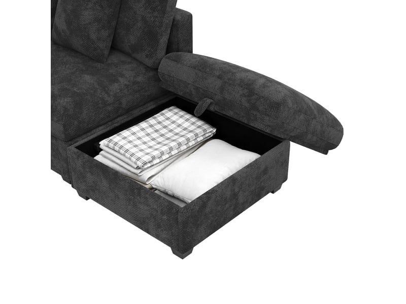  Grand canapé d’angle en l 5 places canapé avec 3 poches aux accoudoirs et 5 coussins moelleux, tissu chenille gris OPULERANE TRADING LTD - Conforama D