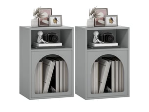 Lot de 2 tables de chevet, table de nuit avec compartiments ouverts, design arqué, 40 x 30 x 60 cm, gris