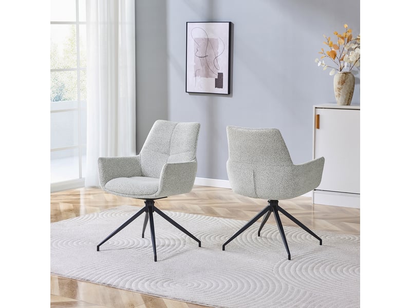  Lot de 2 chaises pivotantes 360°, chaises de salle à manger, dossier ergonomique et accoudoirs, métal, gris clair+noir  - Conforama D