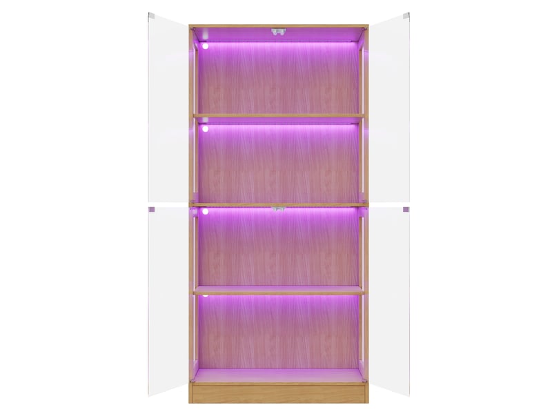 Vitrine led pour figurines, 80 x 35 x 170 cm, 4 portes, mdf et verre, finition bois naturel - Conforama W