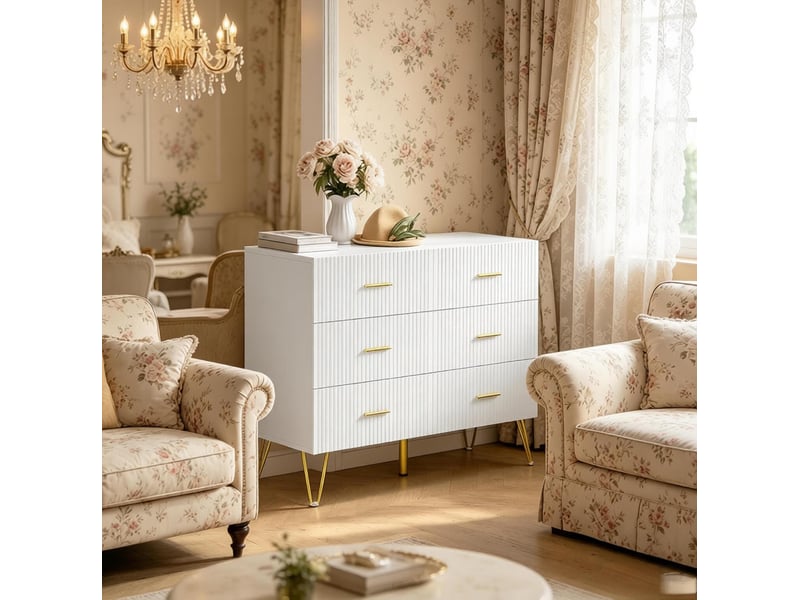  Commode 6 tiroirs 100x40x75 cm blanc et doré  - Conforama D