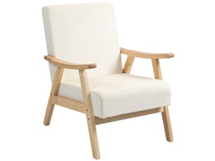 Fauteuil en velours et bois d'hévéa blanc crème 65 x 80 x 83 cm