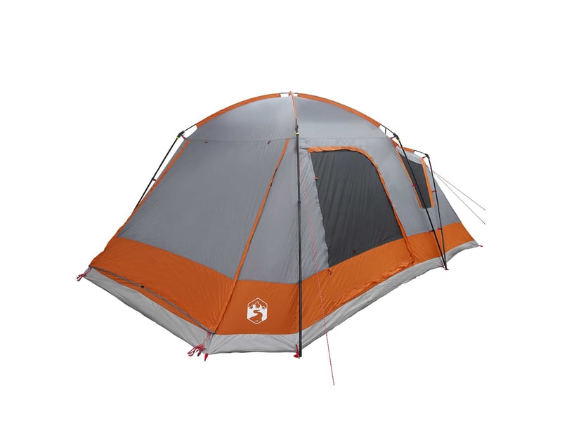  Tente de camping, tente cabane 12 personne gris et orange polyester et acier  - Conforama C