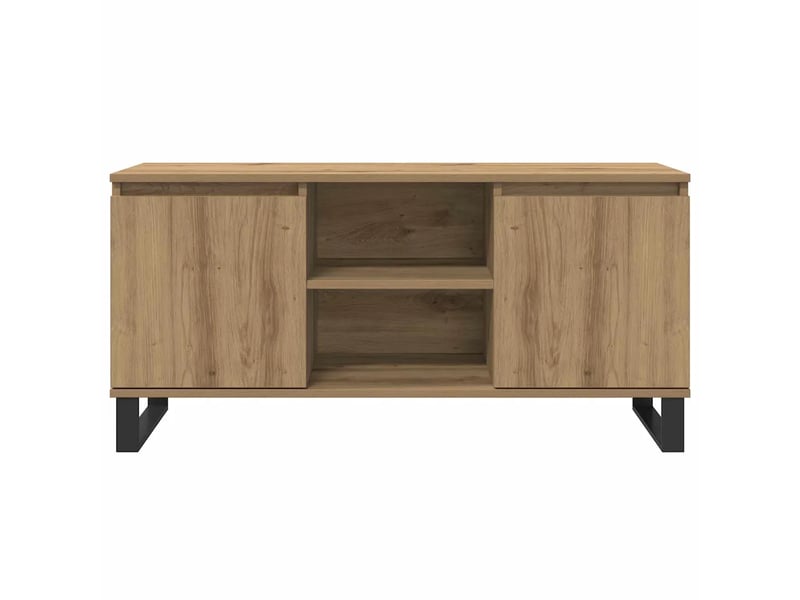 Meuble tv rectangulaire moderne 104 x 35 x 50 cm avec étagères sécurisées style minimaliste en bois d'ingénierie chêne artisanal 02_0052767  - Conforama C