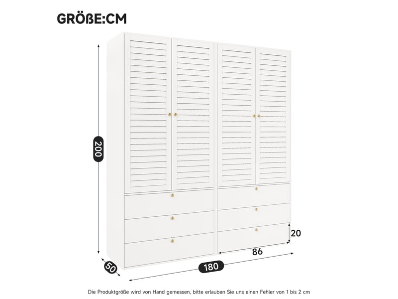  Armoire 180 x 50 x 200 cm avec 4 portes à lattes, 2 penderies et 6 tiroirs, grand meuble de rangement à portes battantes, design moderne pour chambre - blanc OPULERANE TRADING LTD - Conforama C