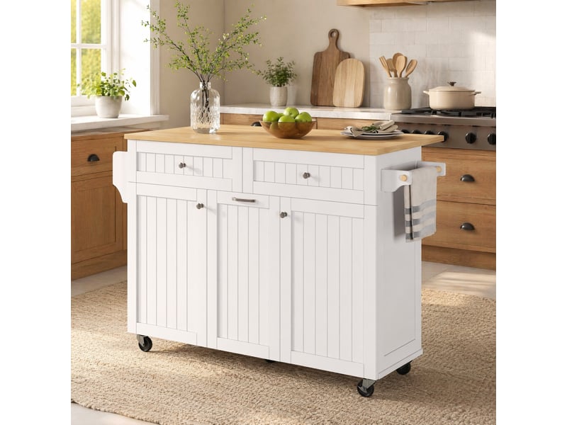Desserte de cuisine à roulettes avec plateau rabattable et espace de rangement, pour la cuisine, 140×40-70×92 cm - Conforama B