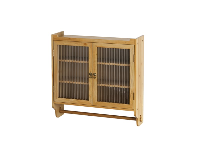  Meuble haut cuisine 63x18x60cm, armoire de rangement avec 2 portes en verre trempé, bois, couleur naturel  - Conforama A