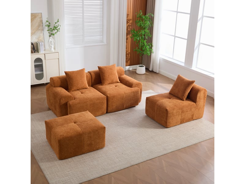 Canapé d'angle modulable orange 3 places - mousse à mémoire de forme - 268x102x78 cm - Conforama B
