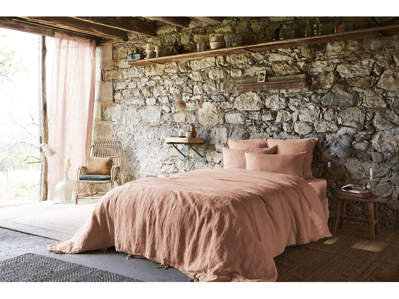  Housse de couette 260 x 240 cm lin lavé français luxe soline vieux rose 12464 - Conforama A