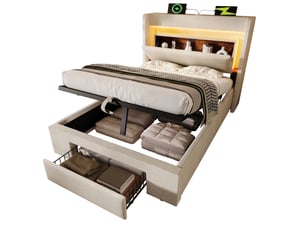 Lit coffre 90x200 cm coloris beige