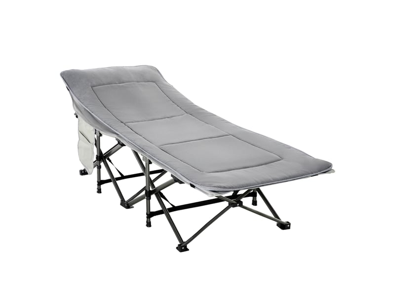  Lit de camp pliable et rembourré avec poche de rangement, 188 x 64,5 x 53 cm, gris clair  - Conforama B