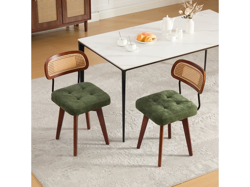 Lot de 2 chaises pivotantes 360° rotin et chenille verte, h77 cm Fay Lum - Conforama D
