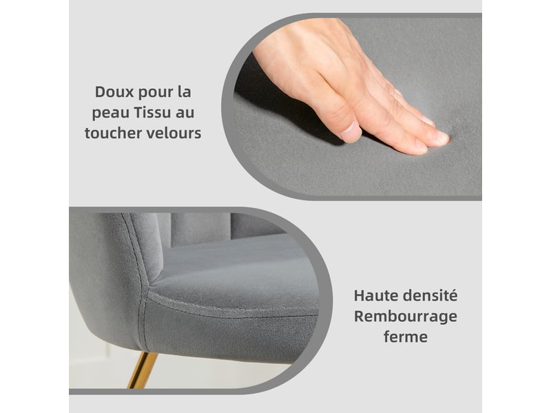  Fauteuil en velours avec pieds en acier gris 69x64x80 cm  - Conforama E