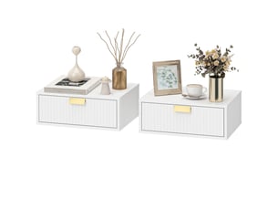 Lot de 2 tables de chevet murales, tables de nuit suspendues avec tiroir ondulé, 40 x 30 x 15 cm, blanc