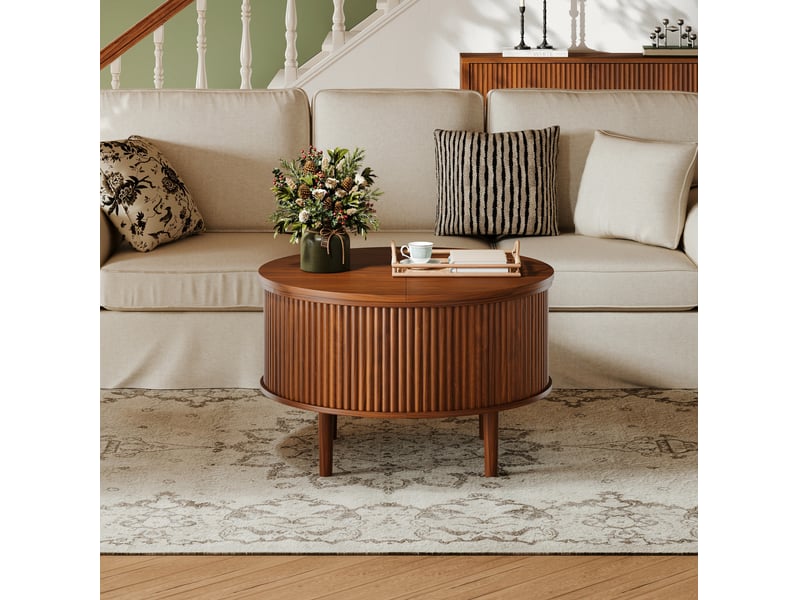  Table basse ronde 80x80x50 cm plateau relevable panneau de particules marron  - Conforama B