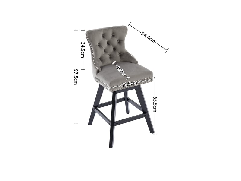  Lot de 2 tabourets de bar pivotants en velours gris capitonnés, pieds bois et clous chromés – style détente  - Conforama C