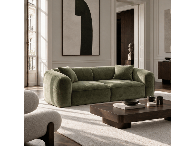 Canapé 3 places en velours gaufré vert vintage maya 1MAY3PVGVV - Conforama B