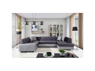Canapé panoramique en u gris foncé convertible 6 places havane avec assise profonde