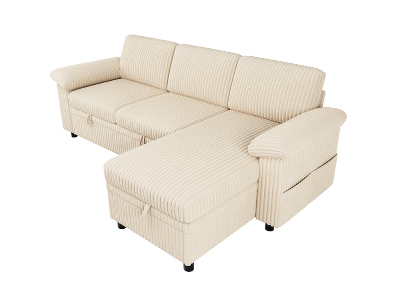 Canapé d'angle convertible 214x138,5x89 cm en velours côtelé beige - Conforama A