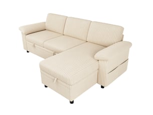 Canapé d'angle droit convertible <strong>MODENUIT </strong> <strong></strong> 3 places Velours côtelé beige avec coffre de rangement