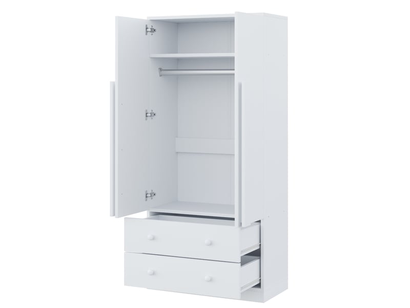  Armoire 70 × 40 × 170 cm, 2 portes, 2 tiroirs et compartiments de rangement, blanc  - Conforama D