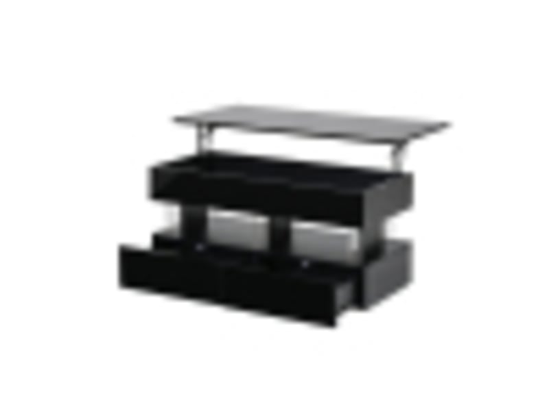  Table basse coloris noir 100 × 50 × 46 cm, en mdf et acrylique, avec 2 tiroirs, éclairage led et rangement ouvert  - Conforama A