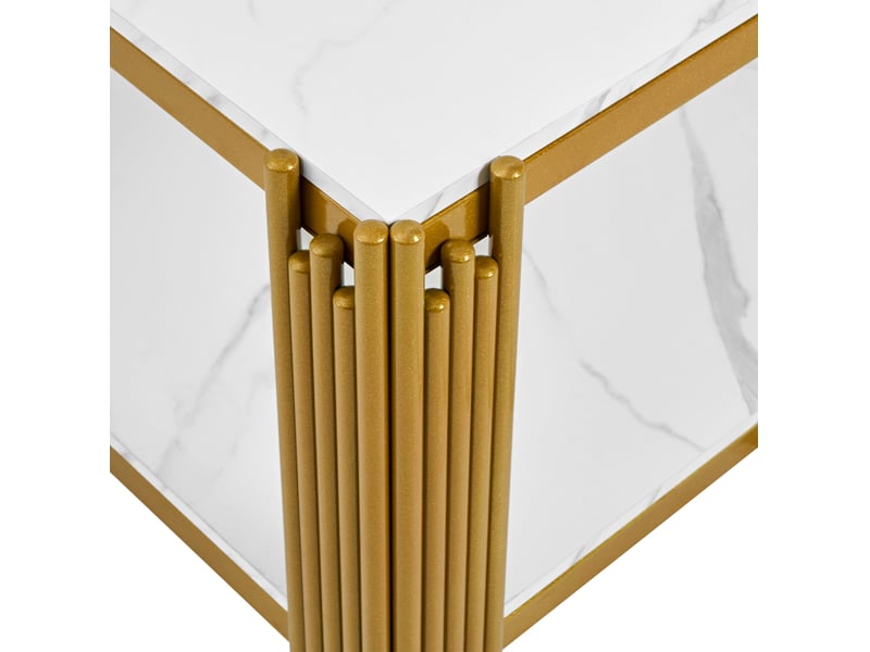  Table basse rectangulaire avec 2 étagères et plateau effet marbre, style moderne, pour salon, 114 × 64 × 46 cm  - Conforama E