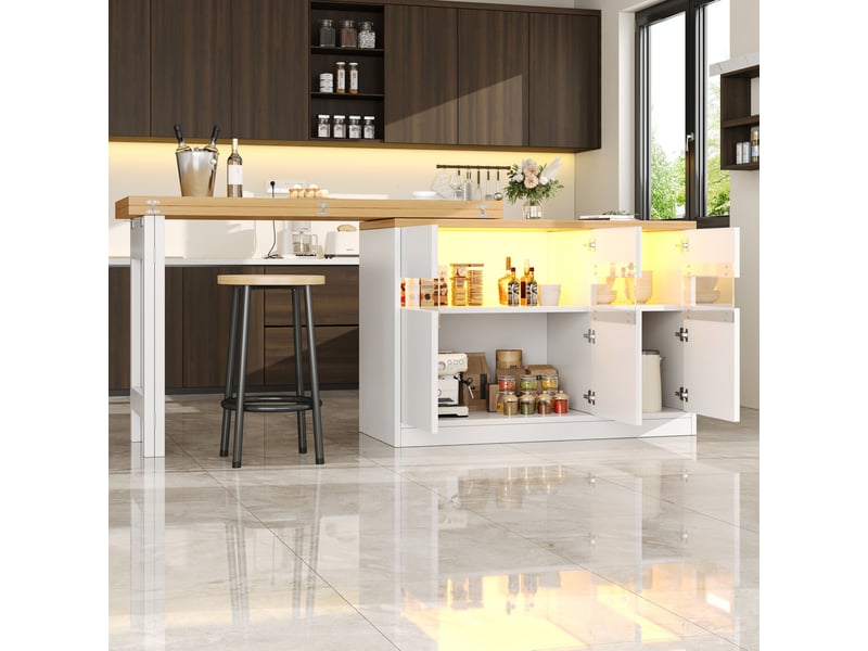 Buffet et enfilade extensible avec 4 portes led et rotation 360° pour cuisine et salle à manger en mdf blanc 120-180 cm - Conforama B