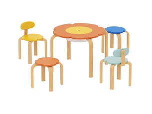 Ensemble table et 4 chaises enfant 69 x 69 x 45 cm multicolore en bois, forme fleur avec rangement