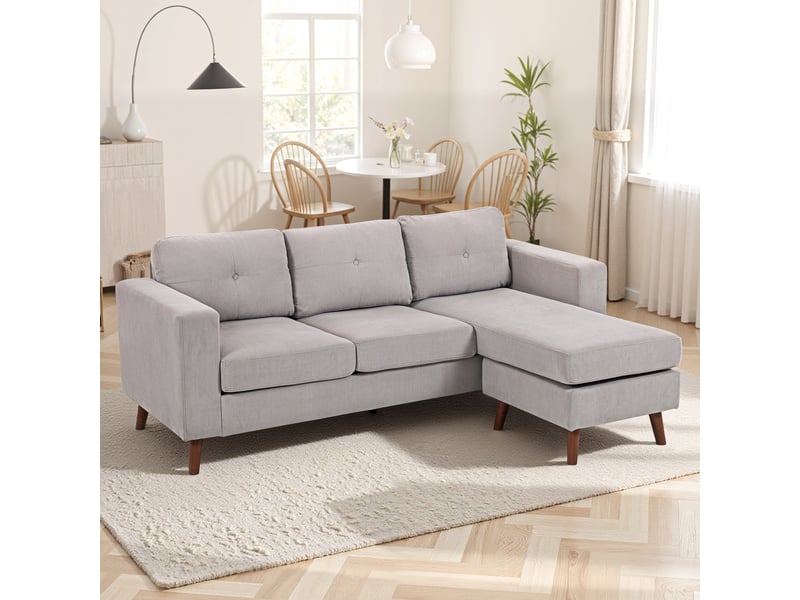  Canapé d'angle 3 places avec méridienne réversible - velours côtelé gris clair - 192 x 137 x 84 cm T1003-01-12742 - Conforama E