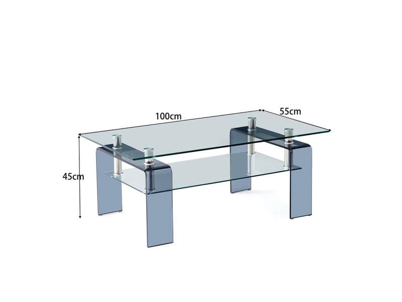  Table basse ulevr en verre trempé transparent 100 x 55 x 45 cm, 2 niveaux, pieds en verre gris  - Conforama C