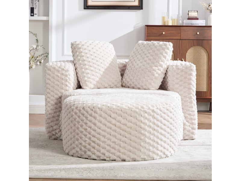  Fauteuil mousse tcqpz avec repose-pieds 130 x 115 x 84 cm tissu beige design 360° pour salon ou chambre  - Conforama B
