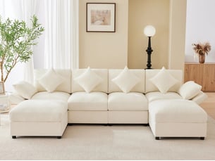 Canapé d'angle droit fixe <strong>BGSRYAO</strong> <strong></strong> 5 places Tissu beige