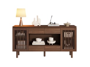 Buffet 2 porte(s)  4 tiroir(s) <strong>HAUSS SPOLE</strong> <strong></strong> - 140 cm coloris bois foncé 