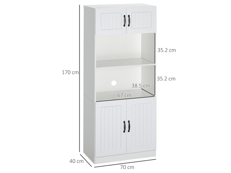  Colonne de cuisine avec 4 portes, étagères réglables et espace central micro-ondes en mdf blanc 70 × 40 × 170 cm  - Conforama C
