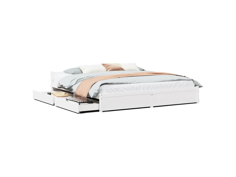  Lit double- lit adulte -  cadre de lit sans matelas blanc 180x200 cm bois massif de pin  - Conforama A