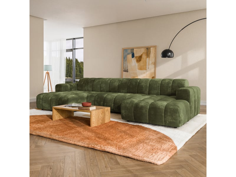  Canapé d'angle aenis, tissu chenille vert  - Conforama B