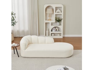 Méridienne en chenille avec dossier ondulé et assise rembourrée, sans accoudoirs, design moderne beige