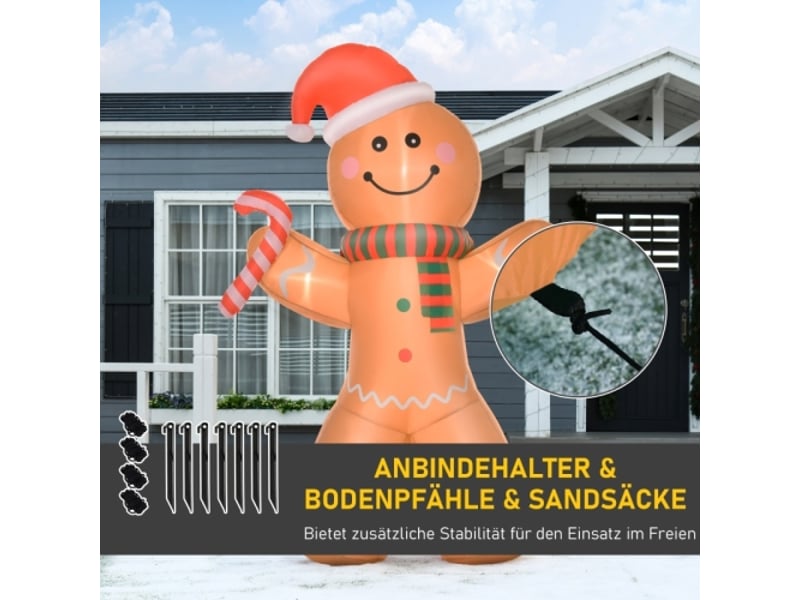 Bonhomme en pain d'épices gonflable de noël, 2,4 m, avec led et soufflerie intégrée, décoration lumineuse - Conforama C