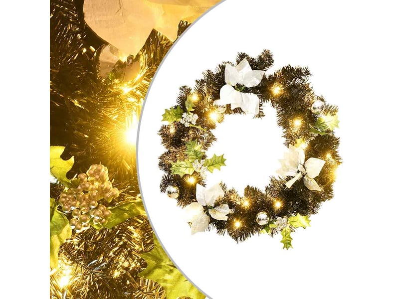  Couronne de noël avec lumières led noir 60 cm pvc  - Conforama B